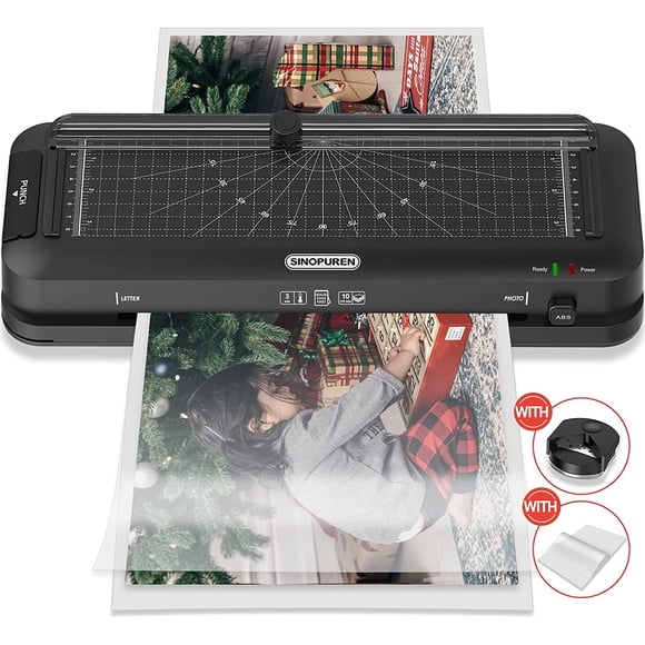 Laminator Machine, Sinopuren Thermal Laminator, Personal 3-in-1 Desktop A4 Laminating Machine Built-in Paper Trimmer