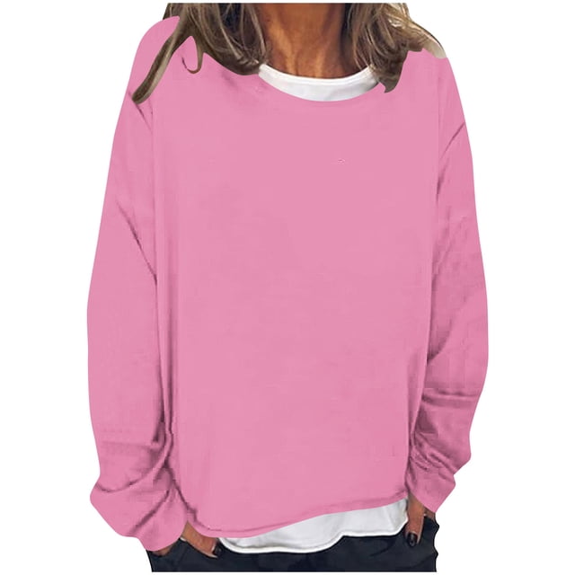 Timegard Hauts pour Femmes à Épaules Tombantes, Col Ras du Cou, Chandail Ample, Hauts d'Automne Décontractés à Manches Longues, Blouse Confortable