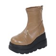 thumbnail image 2 of Women's Shoes Wedge Heel Ankle Boots Flat Side Zipper Round Toe Solid Color Nude Platform Boots, 2 of 8