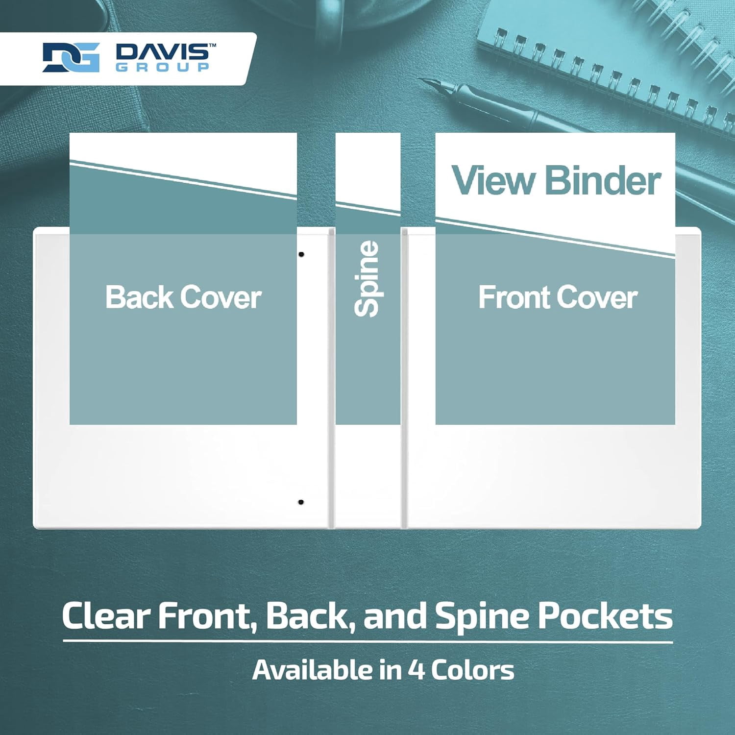 Davis Group Economy 3-Ring View Binders, 2" Round Rings, 475 Capacity, Aqua, Pack of 6