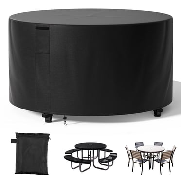 Agricasst Housse Ronde pour Meubles de Patio, Housses pour Meubles d'Extérieur avec 4 Boucles Ajustables et 1 Cordon de Serrage, Housses de Chaise de Table d'Extérieur 420D Imperméables et Résistantes aux UV pour Ensemble de Table et Salle à Manger,50x28 Pouces