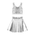 thumbnail image 3 of YONGHS Women's Alien Set Cheer Leader Outfit Metallic Crop Tank Top with Ruffle Skirt Hair Hoop Silver M, 3 of 7