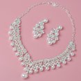 thumbnail image 2 of Women Faux Pearl Rhinestone Pendant Necklace Earrings Crown Tiara Jewelry Set, 2 of 8