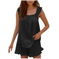 thumbnail image 2 of Liquidation & Promo, Mode Femme Col Rond, Manches Courtes Unies Décontractées, Ensembles de Shorts de Sortie, Ajustement Confortable, Tenue Polyvalente, Usage Quotidien, Ceinture Élastique, Tissu Extensible Audacieux et Beau, 2 of 9