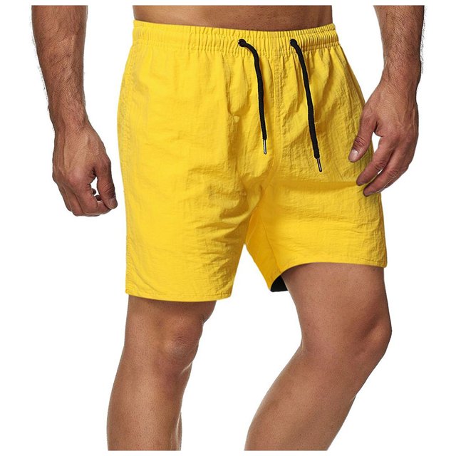 cllios Mens Shorts Solid Elastic Waist Mid Waist Loose Pockets Drawstring Short Pants