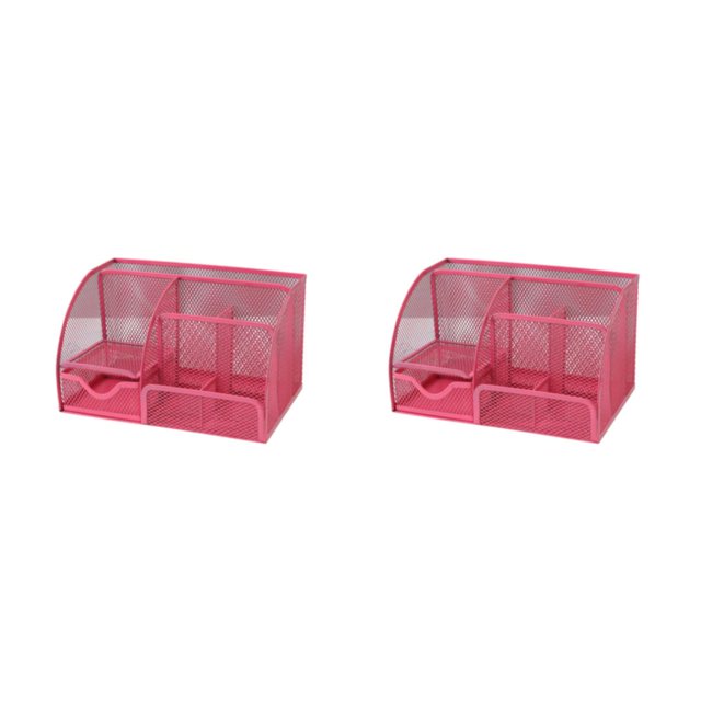 Transemion Mesh Desk Organizer For Office Accessories - Safe Durable Compact Iron Made Desk Organizer Office Rose Red 2Set