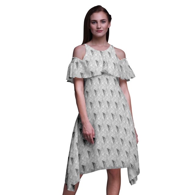 Bimba Robe Droite à Épaules Dénudées pour Femmes, Style Chic, Imprimé Géométrique Gris, Tunique d'Été - X-Small