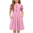 thumbnail image 3 of RXIRUCGD 2025 Vêtements d'Été pour Enfants Filles Robe d'Été Couleur Unie Col Rond Manches Courtes Robe Décontractée et Confortable pour Adultes, 3 of 6