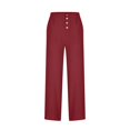 thumbnail image 4 of Timegard Wide Leg Pants pour Femmes Coton Lin Taille Haute à Boutons Froncé Été Décontracté Pantalon Ample, 4 of 6