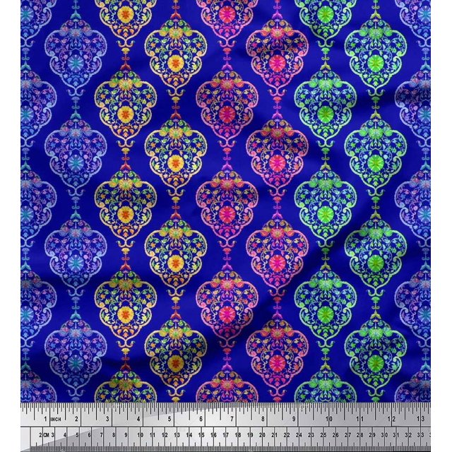 Soimoi Modal Satin Fabric Floral & Damask Ethnic Decor Fabric Printed Yard 42 Inch Wide