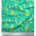 thumbnail image 1 of Soimoi Green Moss Georgette Fabric Text & Christmas Tree Print Fabric by the Yard 42 Inch Wide, 1 of 5