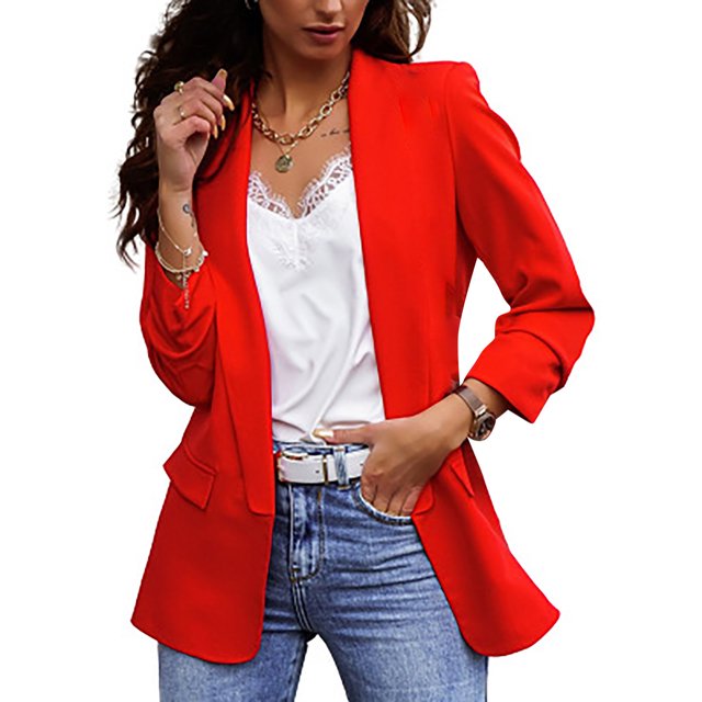 Qertyioot Rabais Noël Manteau pour Femme Grande Taille Veste à Col Rabattu pour Dames Veste à Manches Longues Manteau Blazer