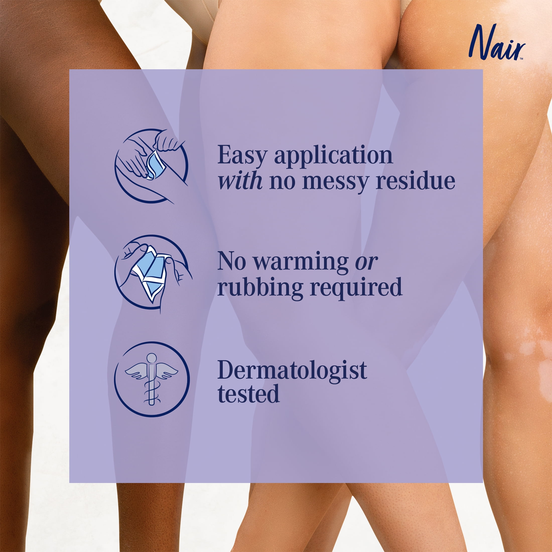 Nair Bandes de cire prêtes pour les jambes et le corps avec huile de son de riz, 40 bandes + 4 lingettes de finition