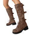 thumbnail image 1 of Mepaouo Women's Knee High Combat Boots Lace up Wide Calf Buckle Riding Boot Chunky Low Heel Booties, 1 of 8