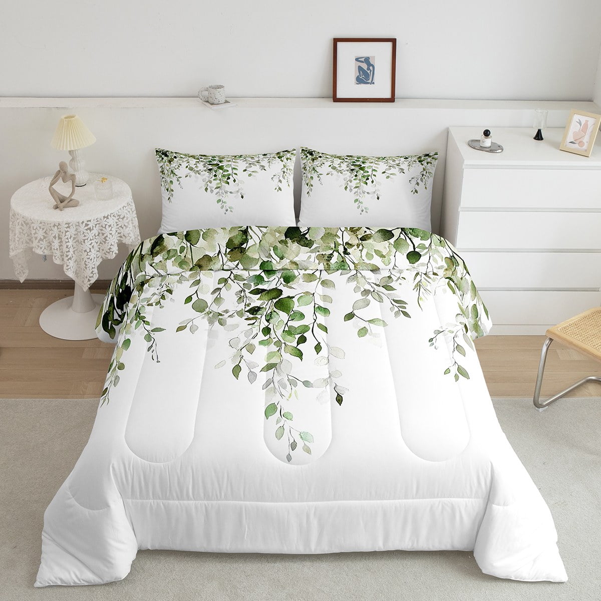 Erosebridal Ensembles de Literie à Feuilles Dessin Animé Très Grand avec Couette, Insert de Couette Botanique Rustique, Décor de Feuilles d'Eucalyptus, Réversible