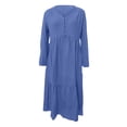 thumbnail image 1 of Sexy Dance Robe Longue pour Femmes, Décor de Boutons, Robes Maxi, Col en V, Plissée, Manches Longues, Bleu Foncé, S, 1 of 5