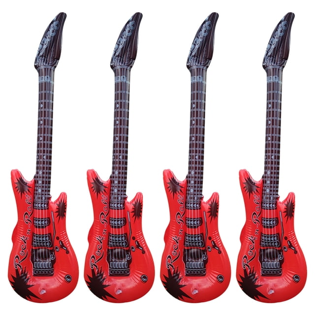 Grande Guitare Gonflable Rouge Jouet pour Enfants Déguisement Fête Accessoires de Scène Instrument de Musique Gonflable de Simulation pour Enfants 4 Pcs