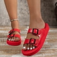 thumbnail image 3 of Dakaela Women's Platform Sandals Arch Support Foam Slip on Slides Two Buckle EVA Flat Sandal Red 6.5, 3 of 6