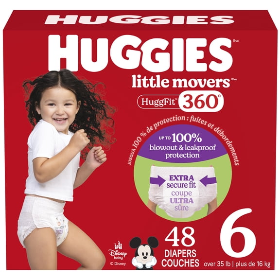 Huggies Little Movers HuggFit 360° Baby Diapers with 360° Waistband, Giga, Size 3-7, Count 76-44
