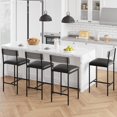 thumbnail image 2 of Bar Stools Set of 4, Kitchen Bar Stools with Footrest, PU Upholstered Counter Height Barstools, Bar Chairs with Back for Kitchen Island, Apartment, Counter Bar, Easy Assembly, Rustic Grey, 2 of 6