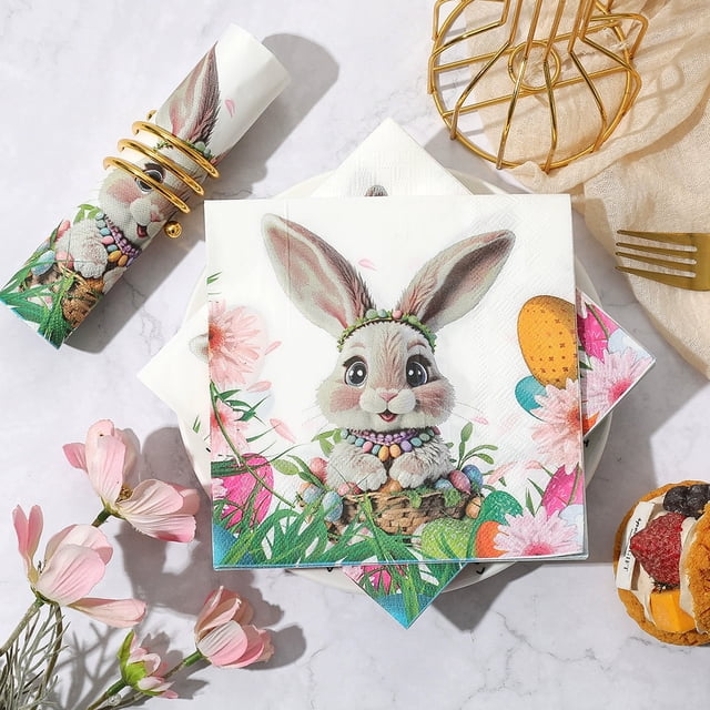 Tyidzon Animals-themed Easter Bunny Printed Paper Napkins Disposable Paper Towels For Parties And Restaurants Suitable For Easter Restaurant Decorations