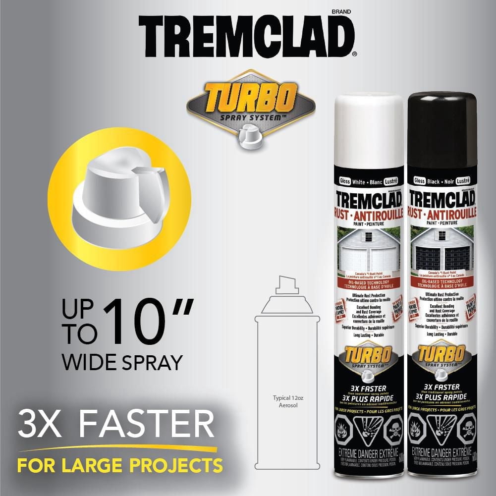 Peinture en spray de protection contre la rouille à base d'huile TREMCLAD Intérieur/Extérieur, blanc brillant, embout ventilateur Turbo 3X, 680 g