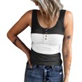 thumbnail image 2 of Haut Sans Manches Côtelé pour Femmes, Camisole Basique à Boutons Col Rond Décontracté Extensible pour Quotidien Dégradé Bleu, Dégradé Rose, Dégradé Rouge, Dégradé Violet, Rose Bleu, Noir Blanc, 2 of 6