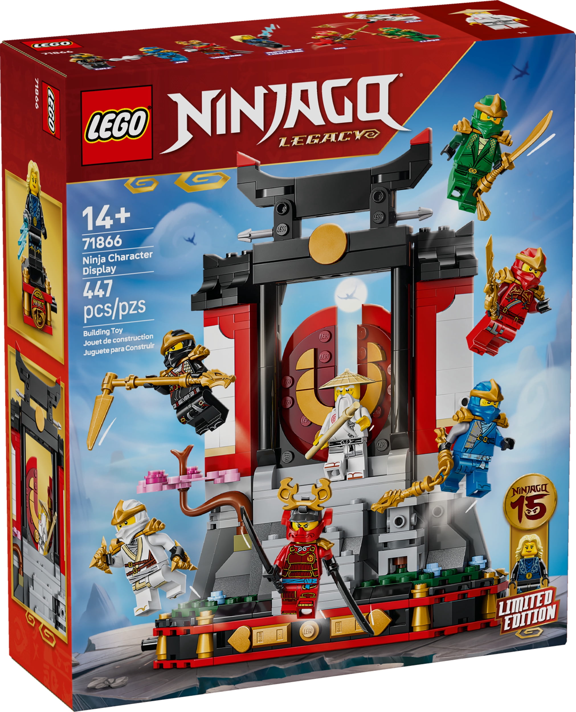 LEGO NINJAGO Ninja Character Display 15th Anniversary Building Toy for Kids, Ages 14+ - Ninja Playset W/Elemental Master of Lightning + 7 Minifigures - Gift Idea for Teen Boys & Girls - 71866