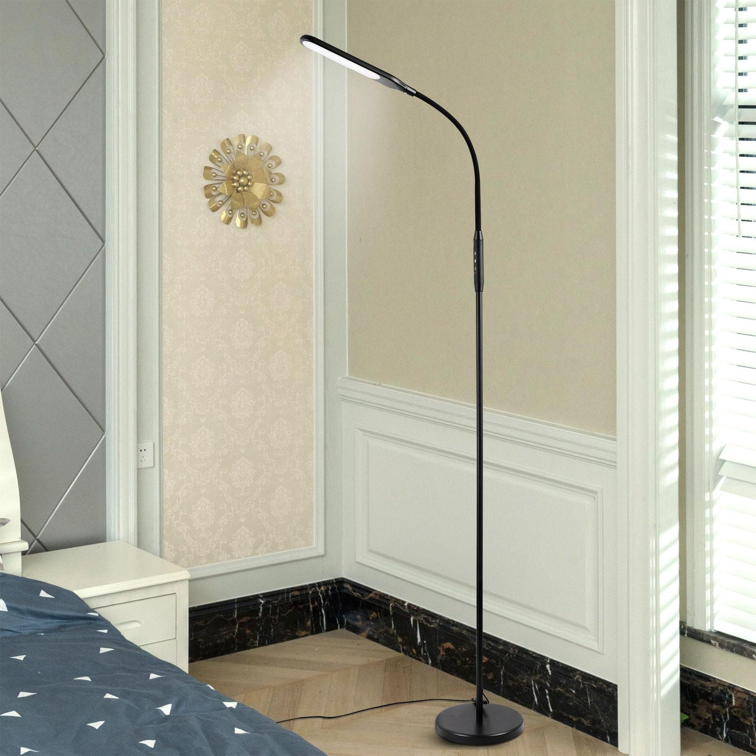 Mainstays Modern LED Floor Lamp, Matte Black, 4 Brightness & 4 CCT Settings