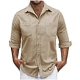 thumbnail image 1 of hotojiny Mens Corduroy Button down Shirts Shacket Vintage Textured Long Sleeve Jacket Lightweight Work Shirts with Pockets, 1 of 7
