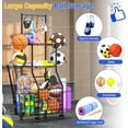 thumbnail image 3 of Sports Equipment Storage for Garage, Ball Rack Sports Organizer Multi Tier Rolling Ball Storage Cart Outdoor Organizer with Wheels for Toys, Sport Gear, 3 of 6