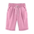 thumbnail image 1 of Pisexur Womens Shorts Cotton Linen Drawstring Solid Color Gym Workout Shorts Summer Comfy Elastic Waisted Shorts Plus Size Lounge Shorts Casual Beach Knee Length Shorts with Pockets,S-6XL, 1 of 6