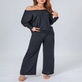 thumbnail image 3 of Ensemble de Hauts en Tricot à Épaules Dénudées et de Pantalons à Jambes Larges pour Femmes, 3 of 8