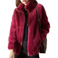 thumbnail image 1 of LUXUR Ladies Full Zip Sherpa Jackets Drawstring Holiday Overcoats Red 2XL, 1 of 3