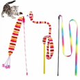 thumbnail image 1 of Cat Wand Rainbow Toy, KABASI 3 Styles Funny Interactive Cat Toys, Cuddly Stuffed Snake Toy on Stick with Bell, Colorful Sounding Toys, Rainbow Ribbon Wand for Kittens Training, 1 of 5