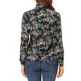 thumbnail image 3 of INSPIRE CHIC Women's Floral Button Up Ruffle Stand Collar Long Sleeve Shirt Blacks S, 3 of 5