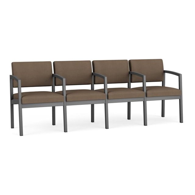 Lenox Steel Reception Waiting Room 4 Seats Chair / Charcoal Steel / Brown