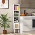 thumbnail image 4 of Patiojoy Slim Tall Rattan Storage Cabinet Boho Accent Bookshelf w/ Rattan Door 12-Position Adjustable Shelf & Solid Wood Legs White, 4 of 9