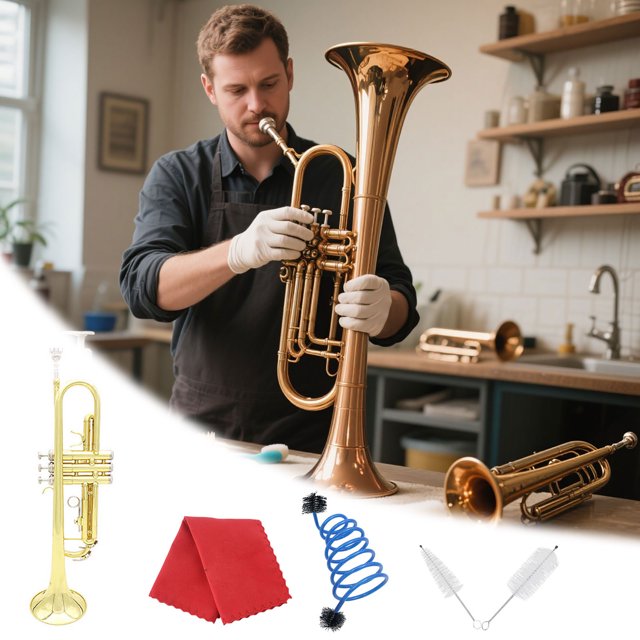 Trumpet Cleaning Set Blue Rope Brush + Mouthpiece Brush + Piston Brush + Cleaning Cloth For Cleaning And Set Of 4 Looikoos Toddler Musical Instruments Natural Wooden Wooden Musical Instruments for