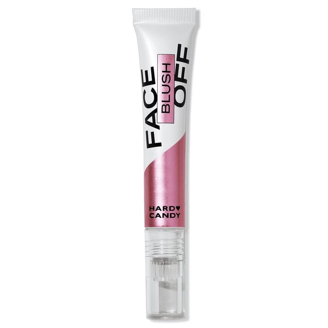 Hard Candy Face Off Liquide Lumineux Blush en tube de 10 ml Blanc et Rose Métallisé avec Capuchon Transparent et Texte Noir Audacieux, Formulé avec Vitamines, peptides, Acide Hyaluronique et squalane pour un Effet Clair et Lumineux sur les Joues, Idéal pour une Utilisation en Déplacement et Convient à un Éclat Subtil de la Paupière.