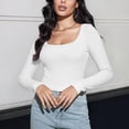 thumbnail image 2 of Yuyuzo Crop Tops for Women Ribbed Knit Long Sleeve Scoop Neck Casual Fall Basic Going out Tops, 2 of 7