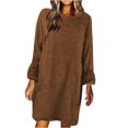 thumbnail image 2 of Mikilon Automne et Hiver Femmes Décontracté Uni Manches Longues Ample Col Rond Robe Chandail Duveteuse, 2 of 4