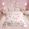 thumbnail image 1 of Ensemble de Literie de Noël Rose Format Grand Lit, Ensemble de Couette Village de Sapins de Noël pour Enfants Filles, Ensembles de Literie de Noël Beige, Couette Imprimée Reindeer Rabbit Mignonne, Réversible, 1 of 7