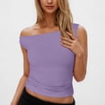 thumbnail image 2 of Plebaso Débardeurs pour Femmes à Épaules Dénudées Sans Manches Ajustés Courts Froncés d'Été pour Sorties T-Shirts, 2 of 7