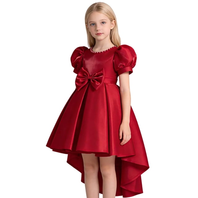 HXWCHs Robe Sans Manches Élégante en Satin Dos Nu Robe de Concours pour Filles Performance sur Scène et Rouge 9-10 Ans