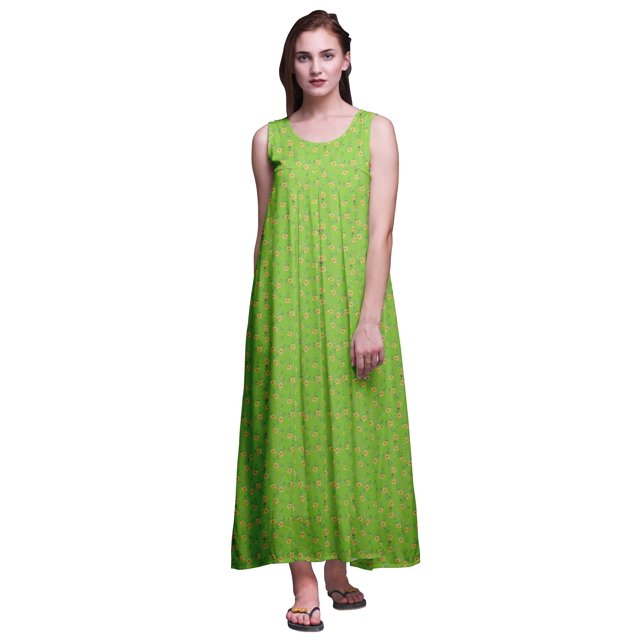 Bimba Robe de Nuit Maxi en Rayonne pour Femmes, Imprimée, Sans Manches, Robe de Nuit Maxi - S
