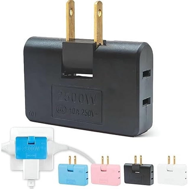 SLYNSHome Flat Wall Outlet Extender,3 Way Rotatable 180 Degree Portable Wall Tap Plug - Black