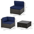 thumbnail image 3 of Outsunny 7 Piece Patio Furniture Set, PE Rattan Outdoor Conversation Set with Sectional Sofa, Glass Tabletop, Cushions and Pillows for Garden, Lawn, Deck, Dark Brown and Navy Blue, 3 of 10