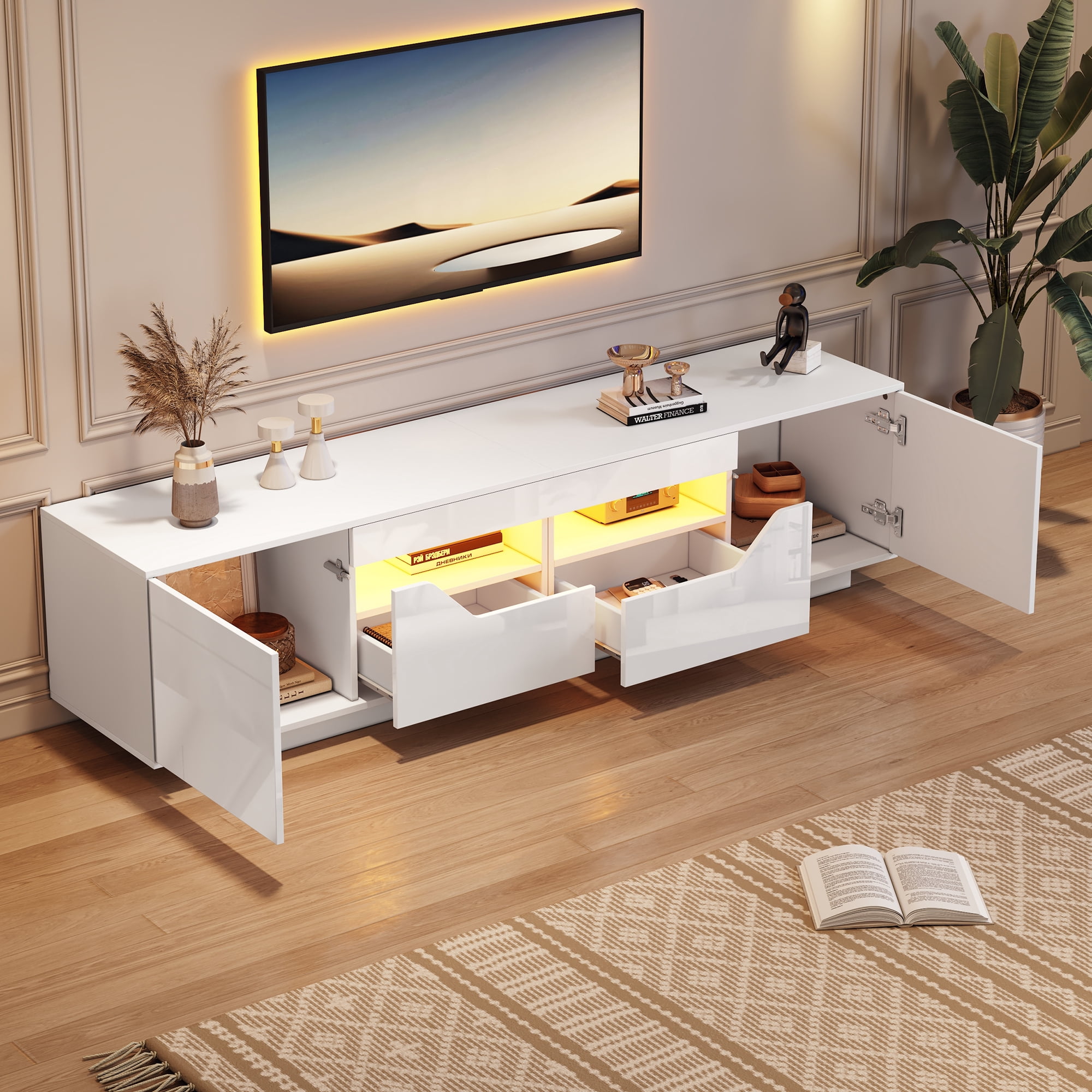 Meuble télé Noble House 64,8 pouces, console multimédia pour téléviseur de 65 pouces, blanc
