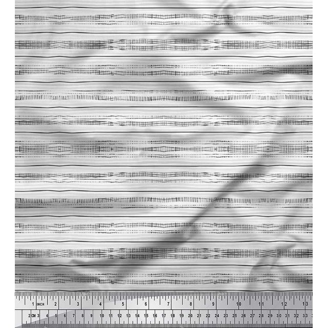 Soimoi Poly Georgette Fabric Horizontal Stripe Decor Fabric Printed Yard 52 Inch Wide